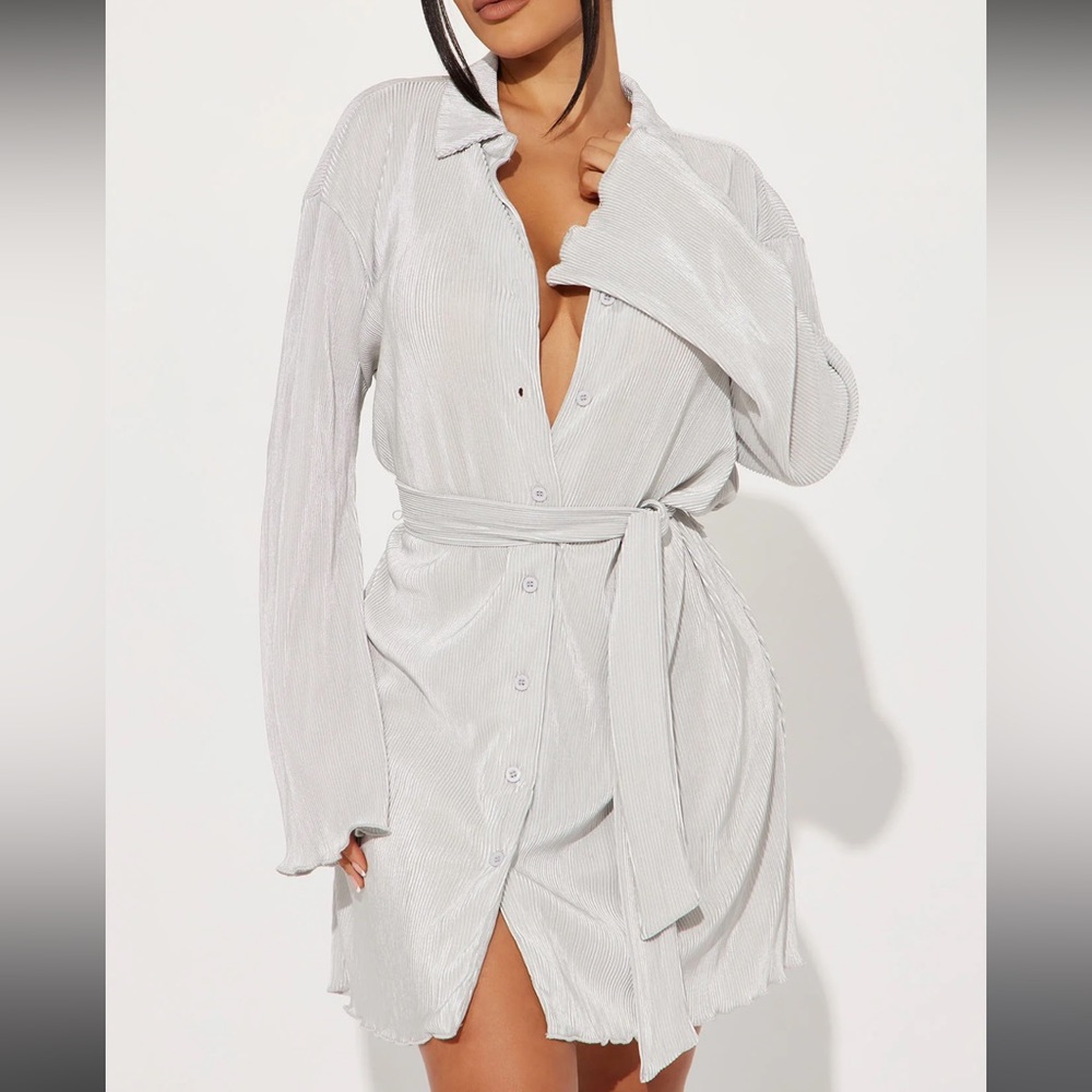 Plisse Button Down Mini dress